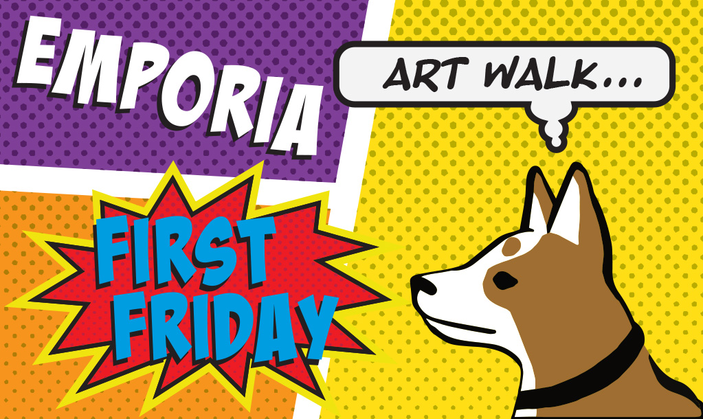 This sticker was designed for the 2022 Emporia First Friday sticker competition. I went with a cartoon/comic book style. The sticker ended up winning the competition.